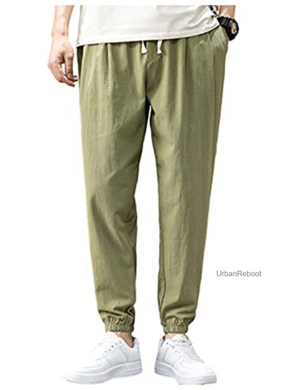 Linen Joggers Men Cotton Harem Pants Drawstring Elastic Waist Yoga Sweatpants